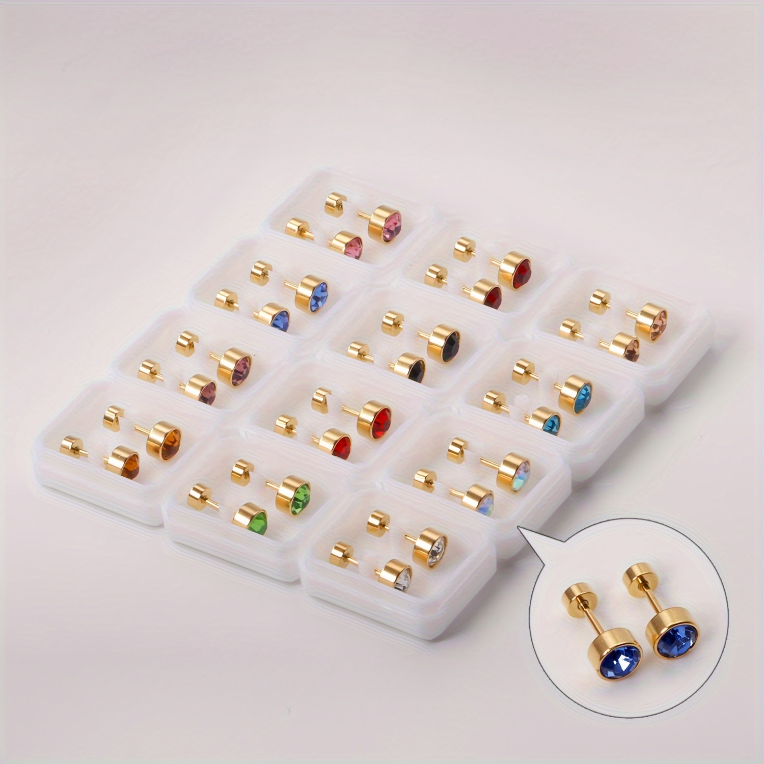 12 Pairs Multicolor Zircon 18K Gold Plated Stud Earrings Set